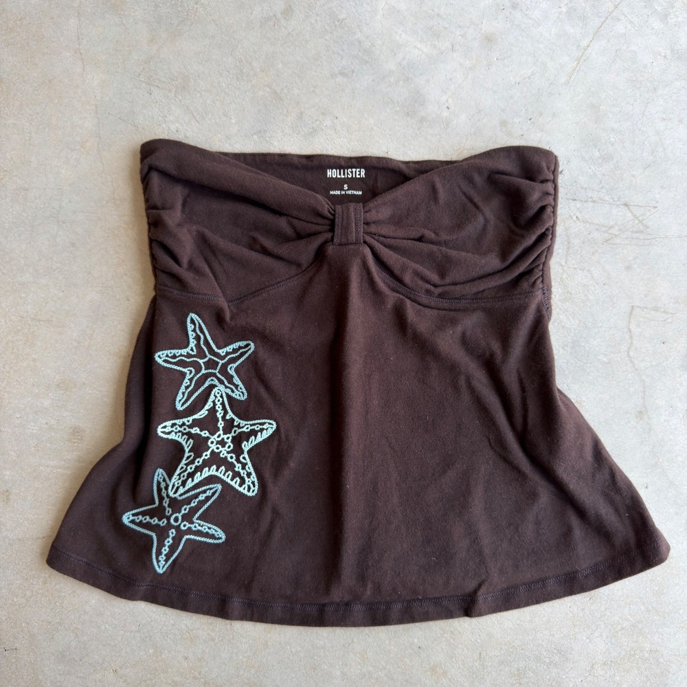 Hollister Women Brown Starfish Embroidered Strapless Tube Top Small Summer Beach
